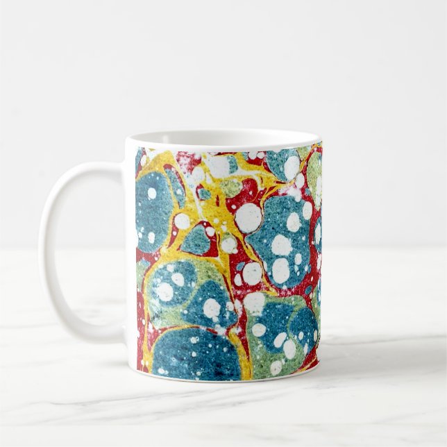 Färgglatt viktorianskt marmorerat pappersomslag kaffemugg (Vänster)