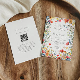 Färgglatt Vildblomma QR-kod Bröllop Inbjudningar
