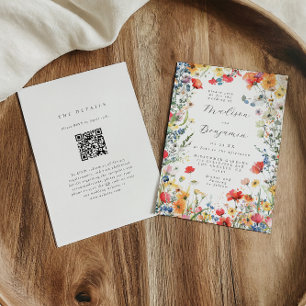 Färgglatt Vildblomma QR-kod Bröllop Inbjudningar