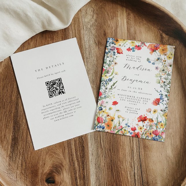 Färgglatt Vildblomma QR-kod Bröllop Inbjudningar (Skapare uppladdad)
