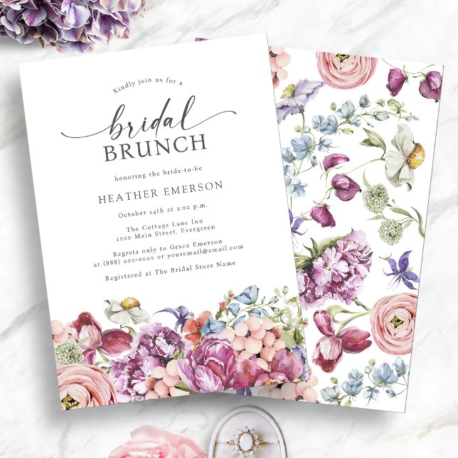 Färgglatt vildblommabröllopsbrunch inbjudningar (Colorful Jewel Tones Wildflower Bridal Brunch Invitation by Painted Paperie
)