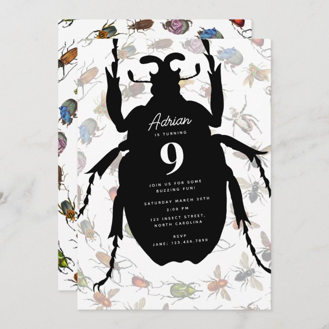 Färgglatt Vintage Bugs Beetles Födelsedagsfesttema Inbjudningar (Fram/baksida)