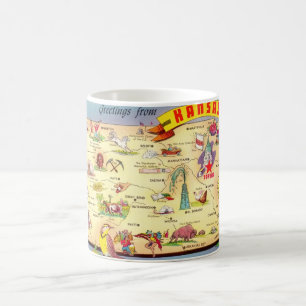 "Färgglatt Vintage-karta över Kansas-mugg Kaffemugg