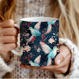 Färgglatt Vinter Kolibri & Blommor Mönster Kaffemugg