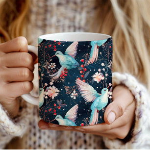 Färgglatt Vinter Kolibri & Blommor Mönster Kaffemugg