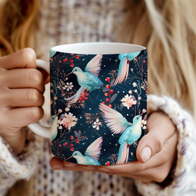 Färgglatt Vinter Kolibri & Blommor Mönster Kaffemugg (Skapare uppladdad)