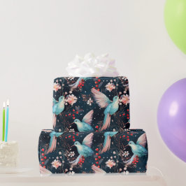 Färgglatt Vinter Kolibri & Blommor Mönster Presentpapper