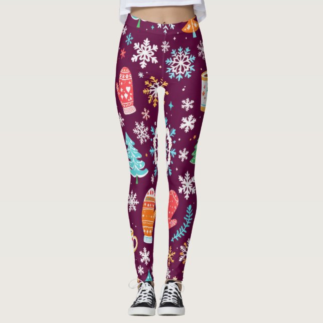Färgglatt Vintermönster Leggings (Framsida)