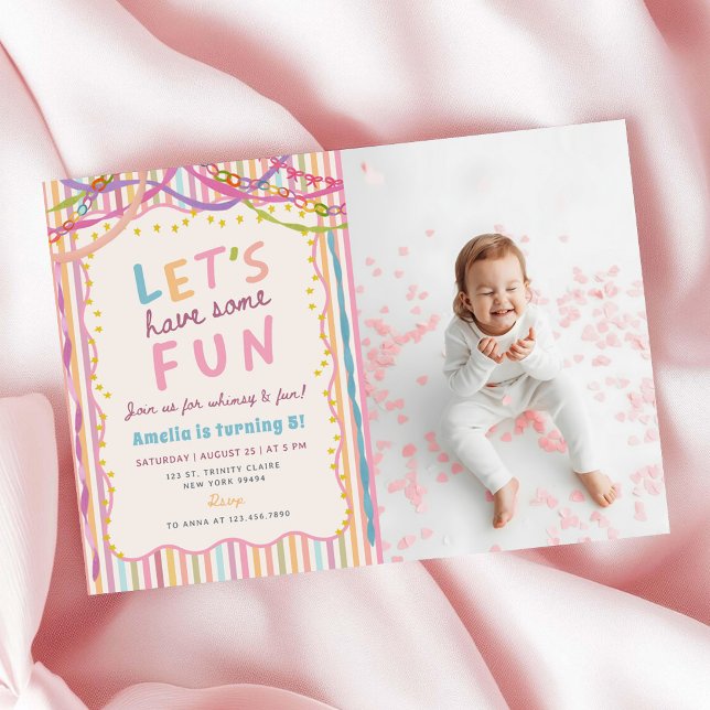 Färgglatt Whimsical Flickfödelsedagsfest Foto Inbjudningar (Skapare uppladdad)