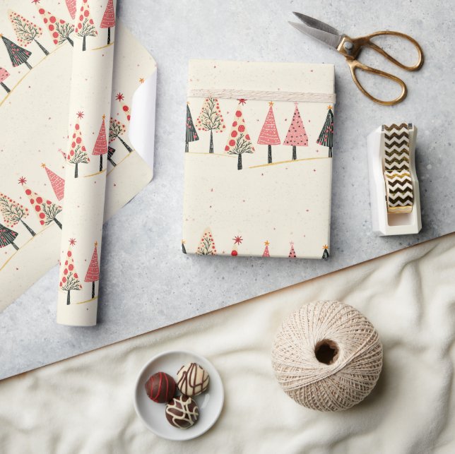Färgglatt Whimsical Julgransmönster Presentpapper (Hantverk)