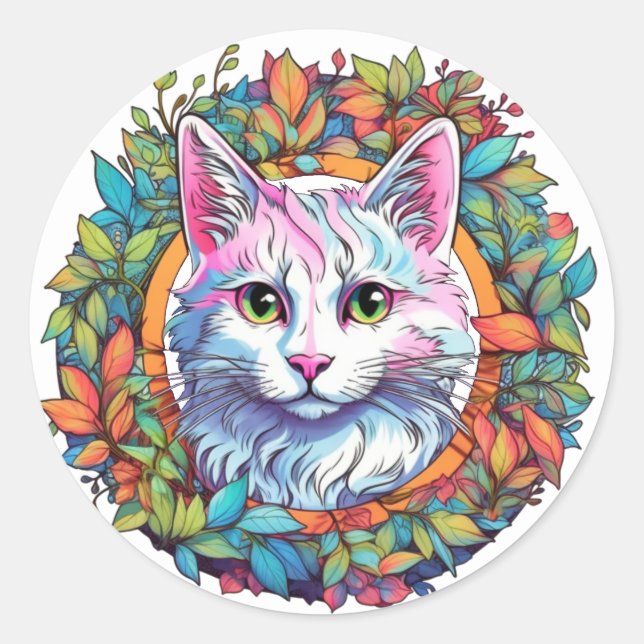 Färgglika Kattdekaler Runt Klistermärke (Framsida)