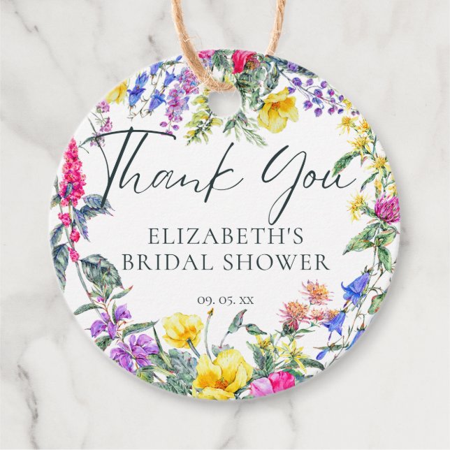 Färgglilla ängsblommor blomstergrafik gåvor etiketter (Framsida)