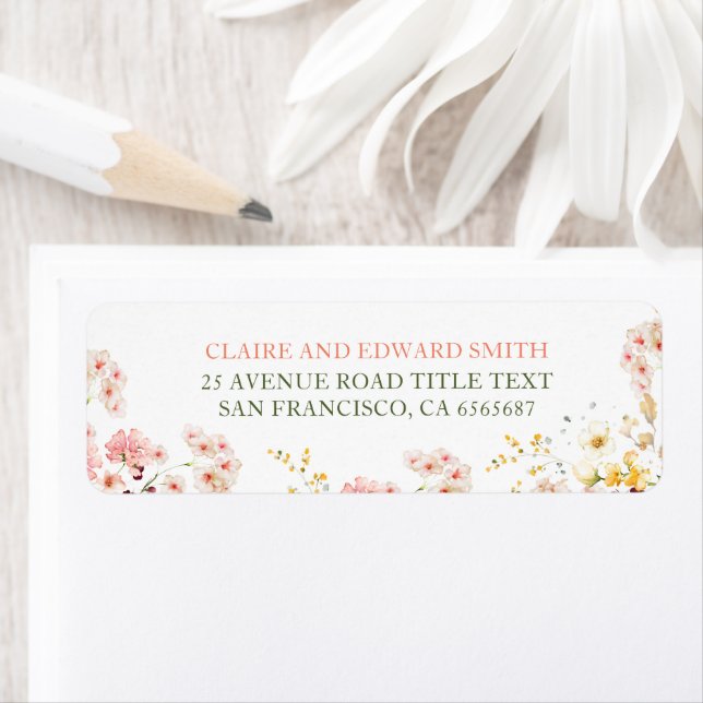 Färgglilla sommarvilda blommor söta returadress etikett (Insitu)