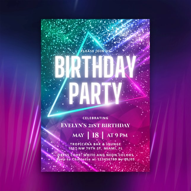 Färgglöd Neon 21:a födelsedag Party Inbjudningar (Skapare uppladdad)