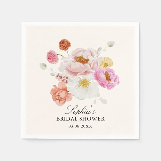 Färggloda Trädgårdsblommor Bröllopsdusch  Pappersservett (Framsidan)
