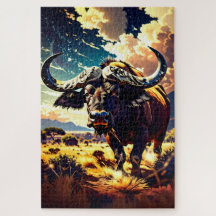 Färgglosa Abstrakt Buffalo Pussel för Vuxna
