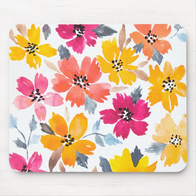 Färgglösa Blommigt Vattenfärgslådor Musmatta (Framsidan)