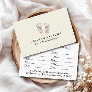 Färgglott blommande baby-fotavtryck logotyp beige tidsbeställning kort