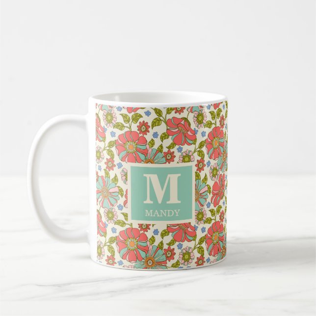 Färgglott blommonogramnamn kaffemugg (Vänster)