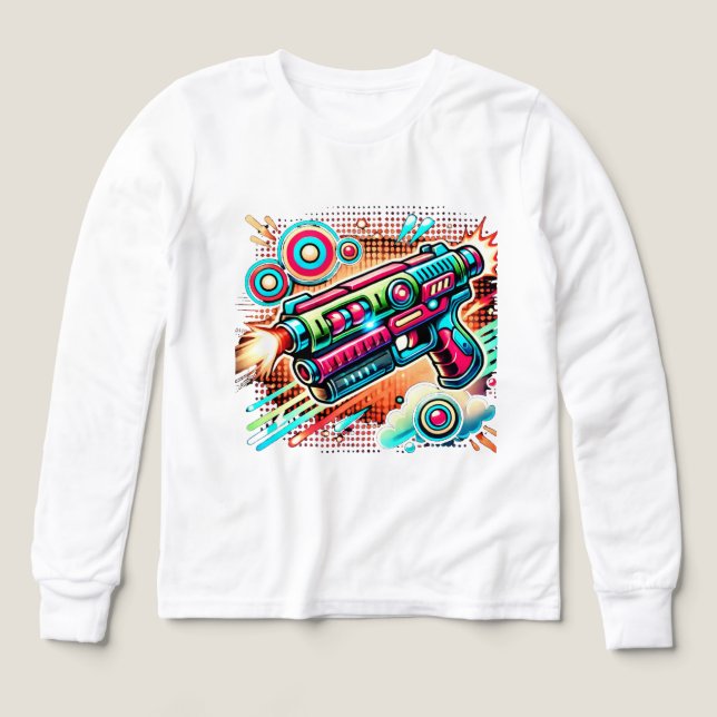 Färgglust Retro Pop Art Strålgevär | Futuristisk S T Shirt (Design framsida)
