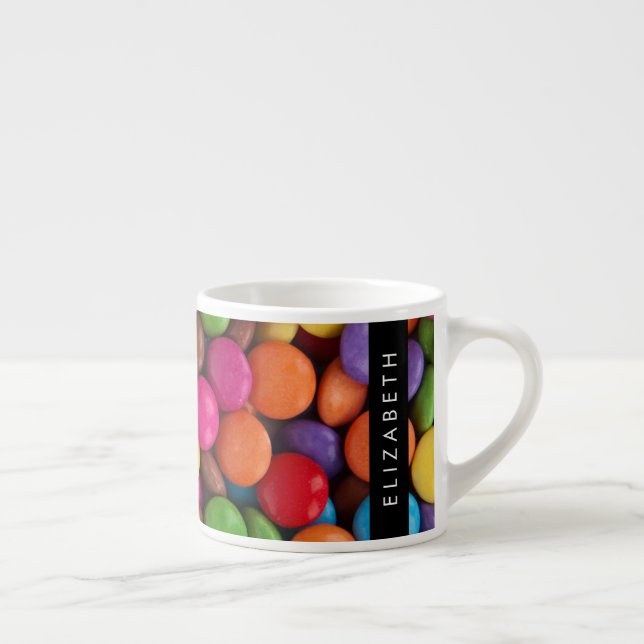 Färggodis, godisknappar, sötsaker, ditt namn espressomugg (Höger)