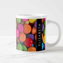 Färggodis, godisknappar, sötsaker, ditt namn jumbo mugg