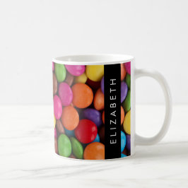 Färggodis, godisknappar, sötsaker, ditt namn kaffemugg