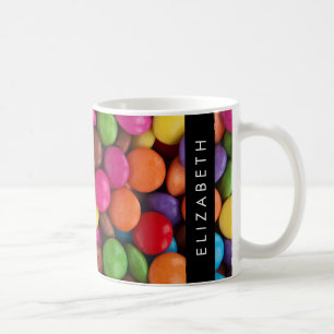 Färggodis, godisknappar, sötsaker, ditt namn kaffemugg