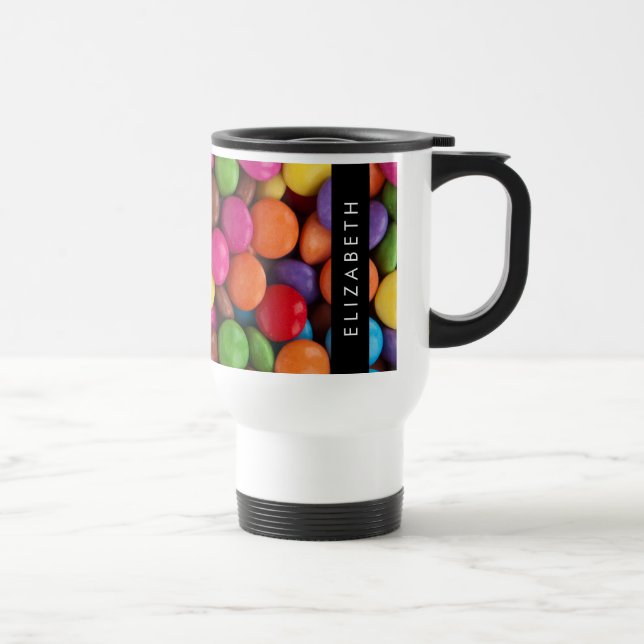 Färggodis, godisknappar, sötsaker, ditt namn resemugg (Höger)