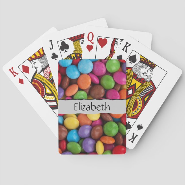 Färggodis, godisknappar, sötsaker, ditt namn spel kort (Baksidan)