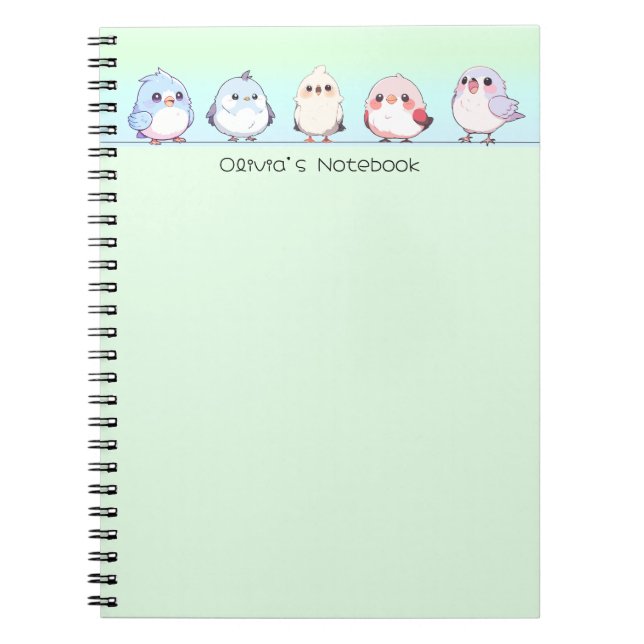 Färggradient för kute och fåglar Personlig namn Anteckningsbok (Framsidan)