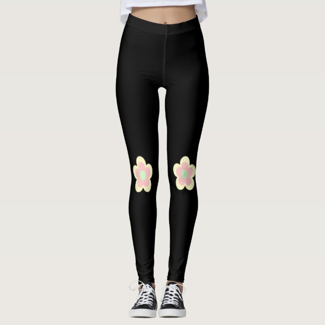 Färggradienten för färglös pastellblomma mönster leggings (Framsida)