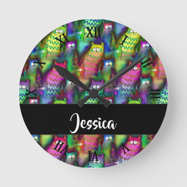 Färggradientkatter mönster rund klocka (Framsida)