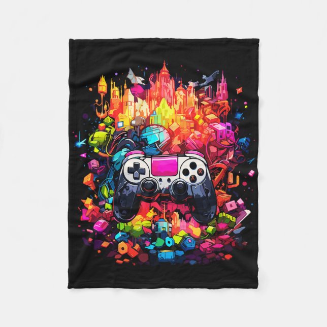 Färggraffiti Tie Dye Stänk Video Game Contro Fleecefilt (Framsidan)