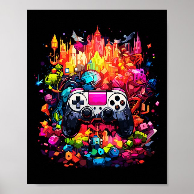 Färggraffiti Tie Dye Stänk Video Game Contro Poster (Framsidan)