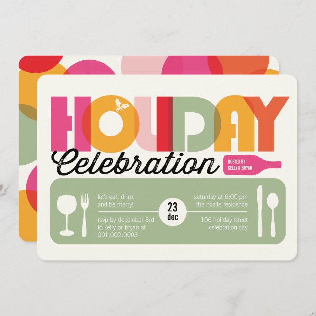 Färggrafi Modern Julfest Inbjudan (Fram/baksida)