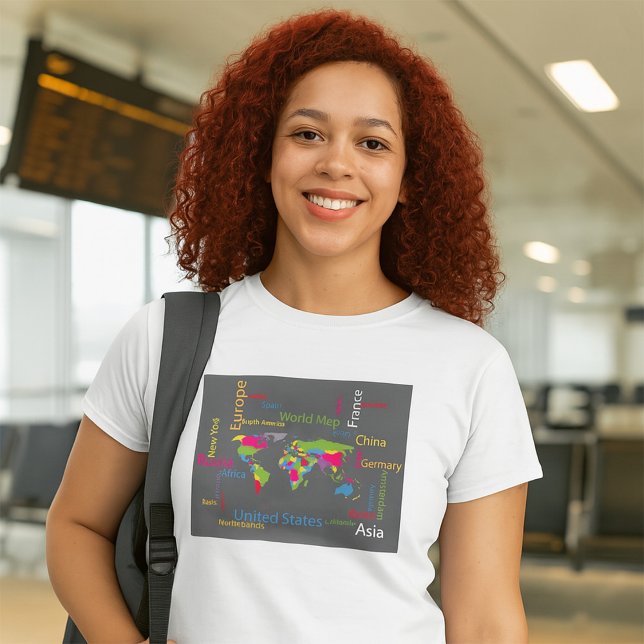 Färggrafi World Map Modern Ord Travel T Shirt (Skapare uppladdad)