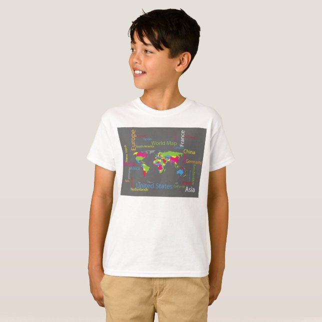 Färggrafi World Map Modern Ord Travel T Shirt (Hel framsida)