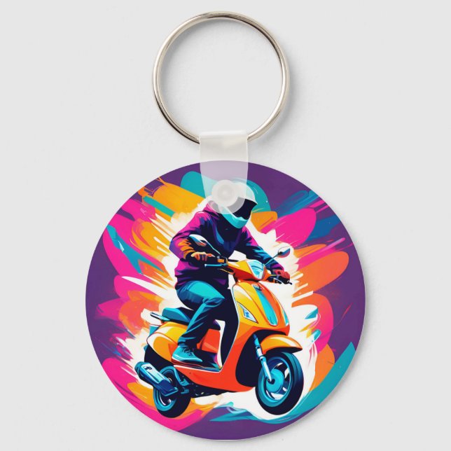 Färggrafik bild av en person som Riding Nyckelring (Framsida)