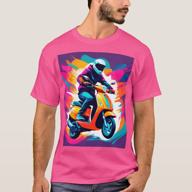 Färggrafik bild av en person som Riding T Shirt (Framsida)