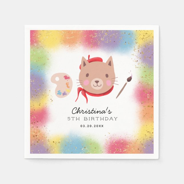 Färggrafik för Cute Kattunge Födelsedagsfest Pappersservett (Framsidan)