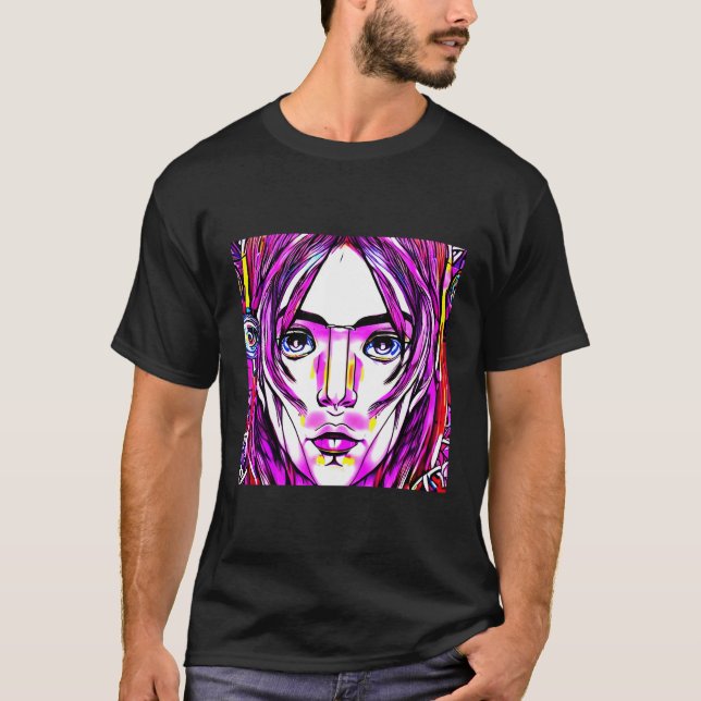 Färggrafik för cyber Illustration T Shirt (Framsida)