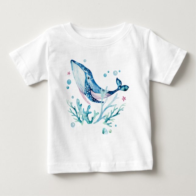 Färggrafik, illustration av valet och koraller t shirt (Framsida)
