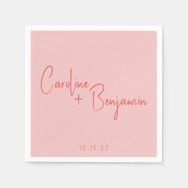 Färggrafik Modern Boho Rosa Red Script Bröllop Pappersservett (Framsidan)