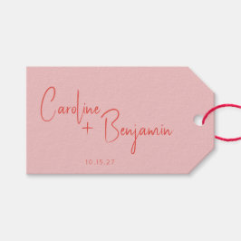 Färggrafik Modern Boho Rosa Red Script Bröllop Presentetikett