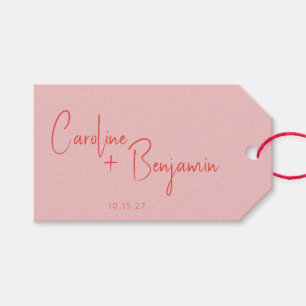 Färggrafik Modern Boho Rosa Red Script Bröllop Presentetikett