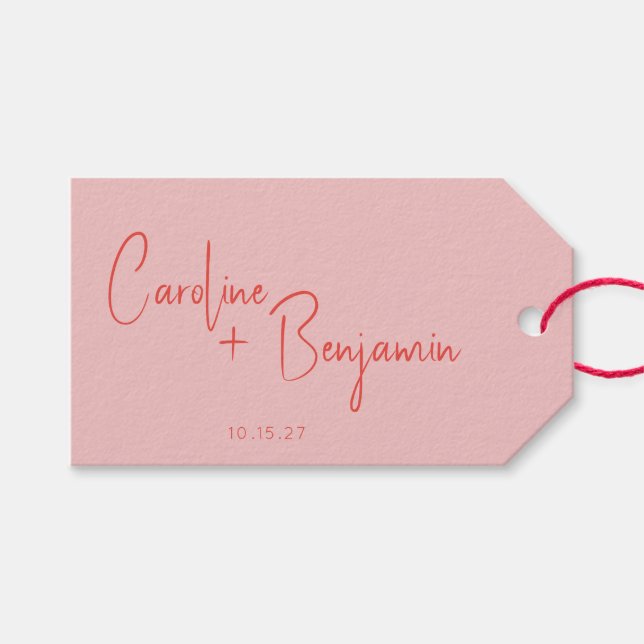Färggrafik Modern Boho Rosa Red Script Bröllop Presentetikett (Framsidan (Horisontell))