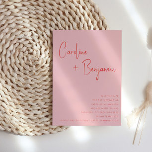 Färggrafik Modern Boho Rosa Red Script Bröllop Spara Datumet