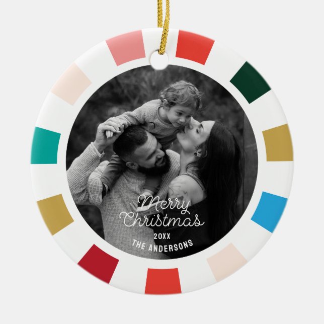 Färggrafik Modern Script One Photo Helgdag Julgransprydnad Keramik (Framsidan)