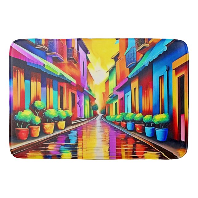 Färggrafik på gatuscen badrumsmatta (Framsidan)